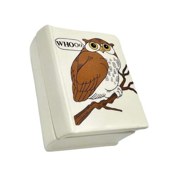 Vintage Fitz And Floyd Owl Book Shaped Trinket Box Graduation Gift - Picture 2 of 7